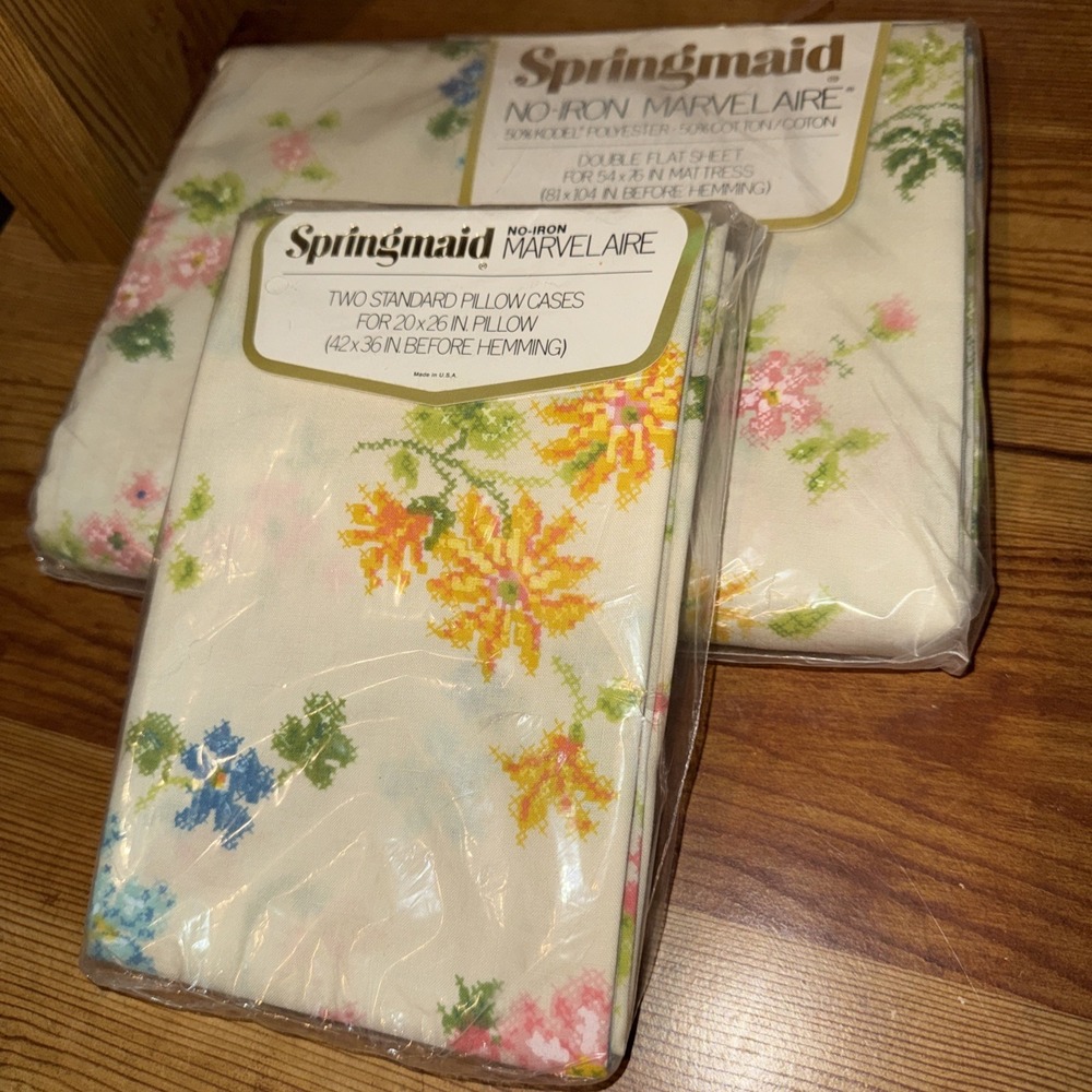 Vintage Springmaid Double Flat Sheet & 2 Standard Pillowcases Brand New NOS